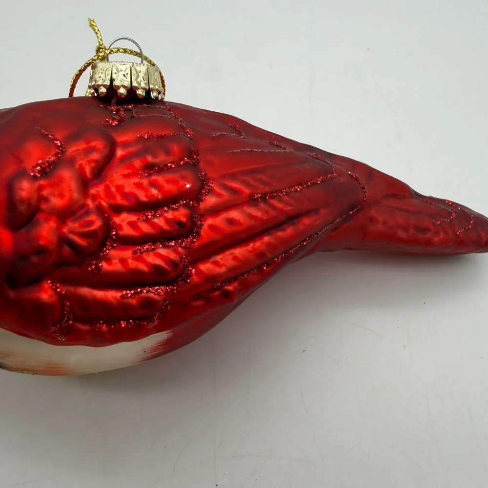 Red Cardinal Glass Christmas Ornament Glitter Accents Bird Holiday Decor